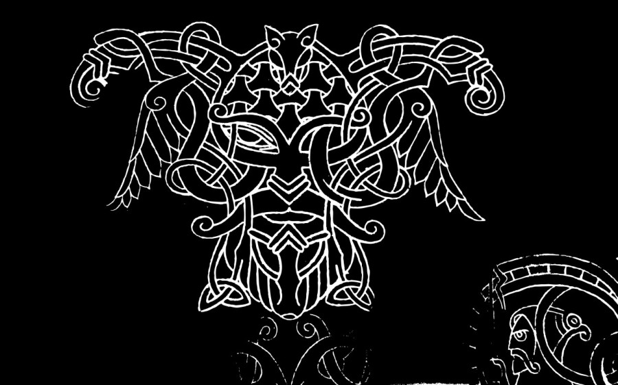 warrior god Odin and his beasts - stencil by Kai Uwe Faust